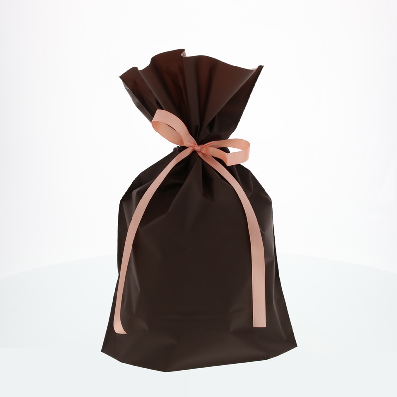 梨地巾着袋 M ブラウン