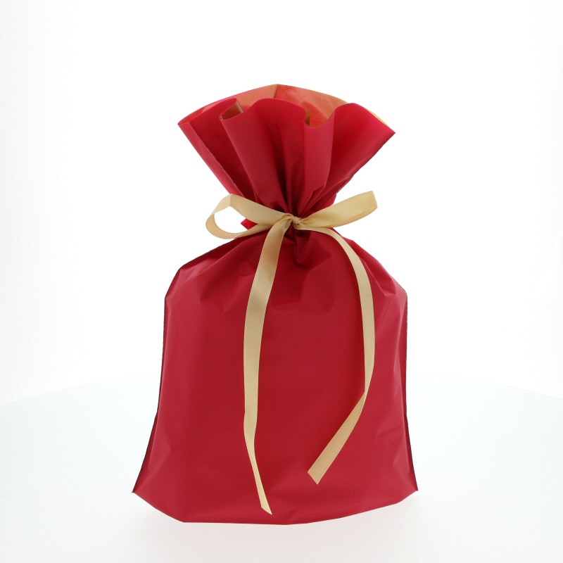 梨地巾着袋 M レッド