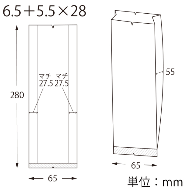 スウィートパック合掌 GBN　6.5＋5.5×28 寸法図