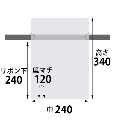 梨地巾着袋 M 寸法図