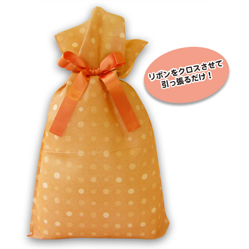 袋探 ふくろたん 不織布リボン付巾着袋 みずたまオレンジ L 100枚入 Fbr 12 まとめ割引商品a