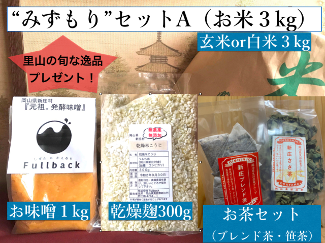 “みずもり”セットＡ【お米３kg（精米or玄米）】～「季節の逸品」プレゼント～