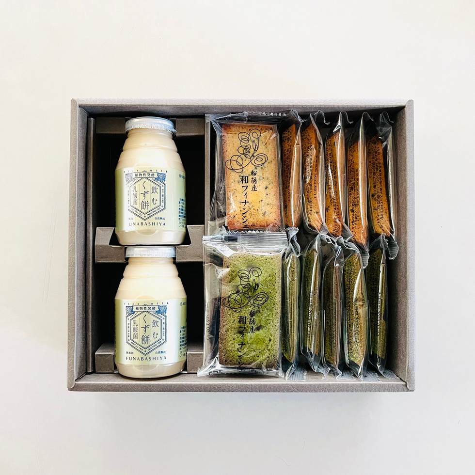 船橋屋 】厳選詰合せ タイプ1【飲むくず餅大×1本・和フィナンシェ2種