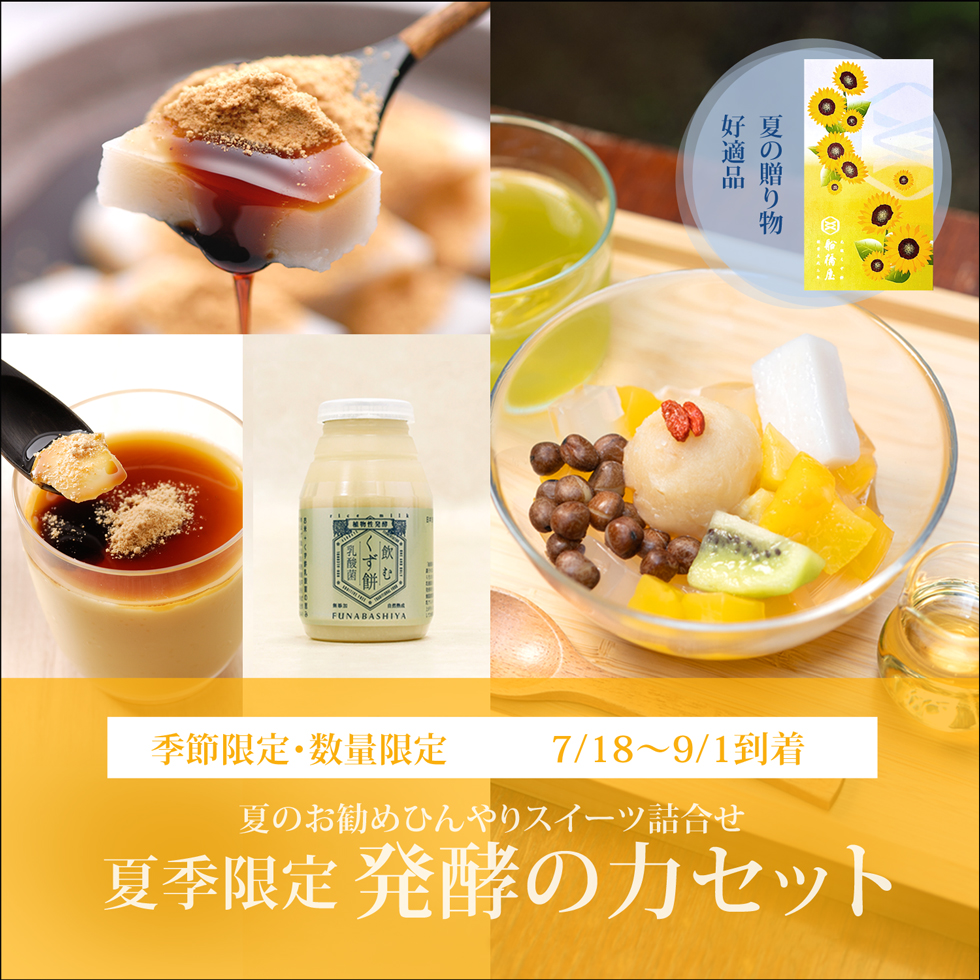 夏季限定 発酵の力セット【くず餅大箱・夏の柑橘あんみつ2個・プリン2個・乳酸菌小ボトル2本】【7/18～9/1到着】【冷蔵品】