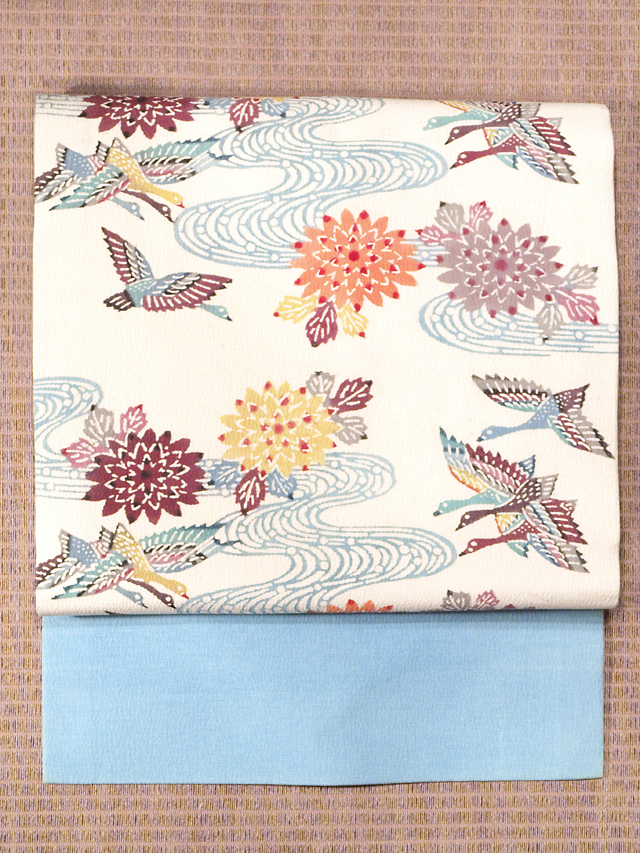 紅型 流水に鳥花文 名古屋帯：アンティークのきものと帯 風楽