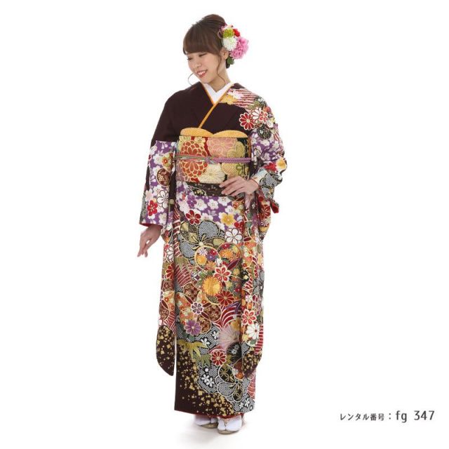 正絹・仕立て上がり】 振袖 紺 濃い紫 ピンク 花輪 成人式 前 正絹・仕立て上がり】 振袖 紺 濃い紫 ピンク 花輪 成人式 前