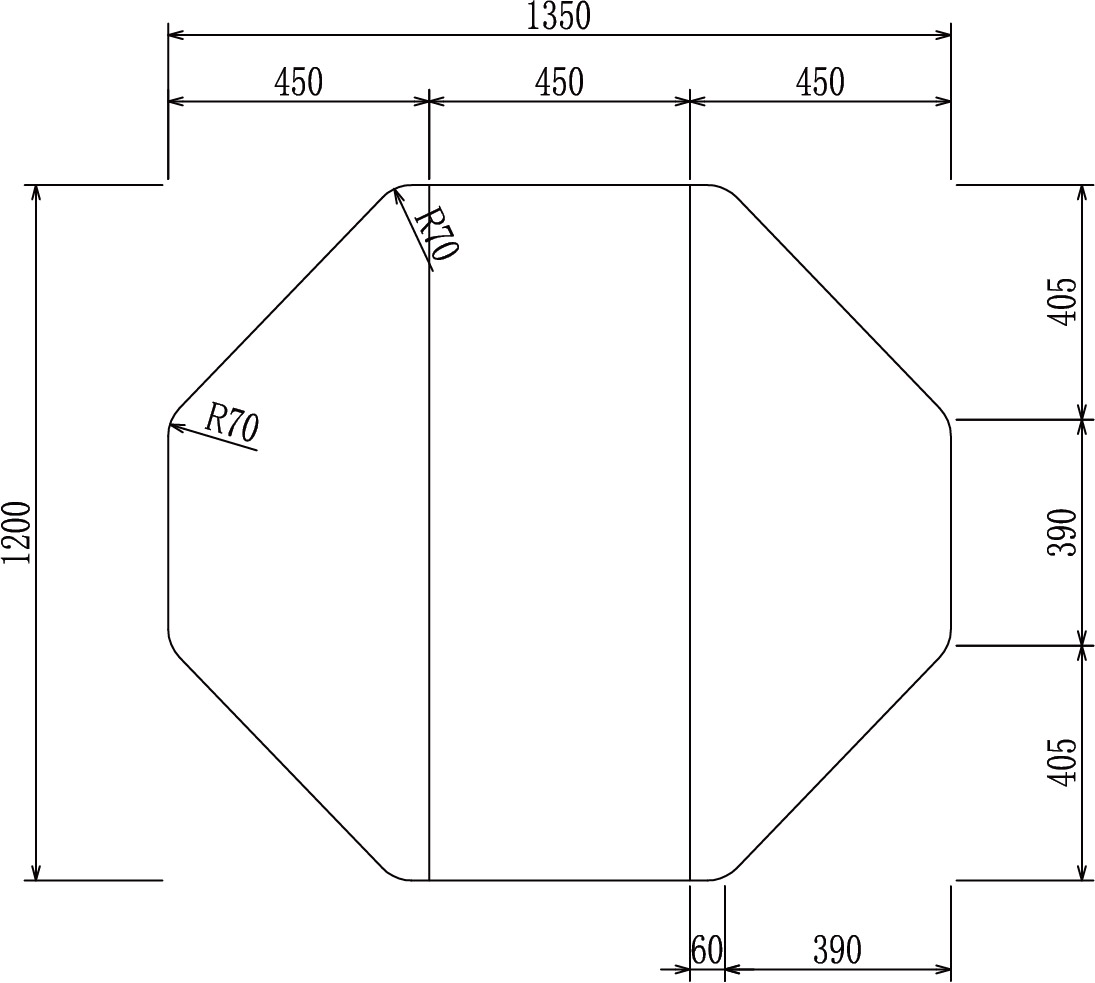 変形組合せ風呂ふた　1200mm×1350mm 3枚割（斜めカットが小さいver）