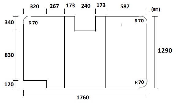 【日本製】寮や民宿などの大型浴槽のお風呂のふた　受注生産品　1290X1760ｍｍ　3分割　変形