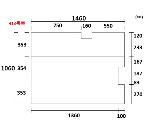 【413号室】ビッグセーション1460X1060mm 3枚割　変形　