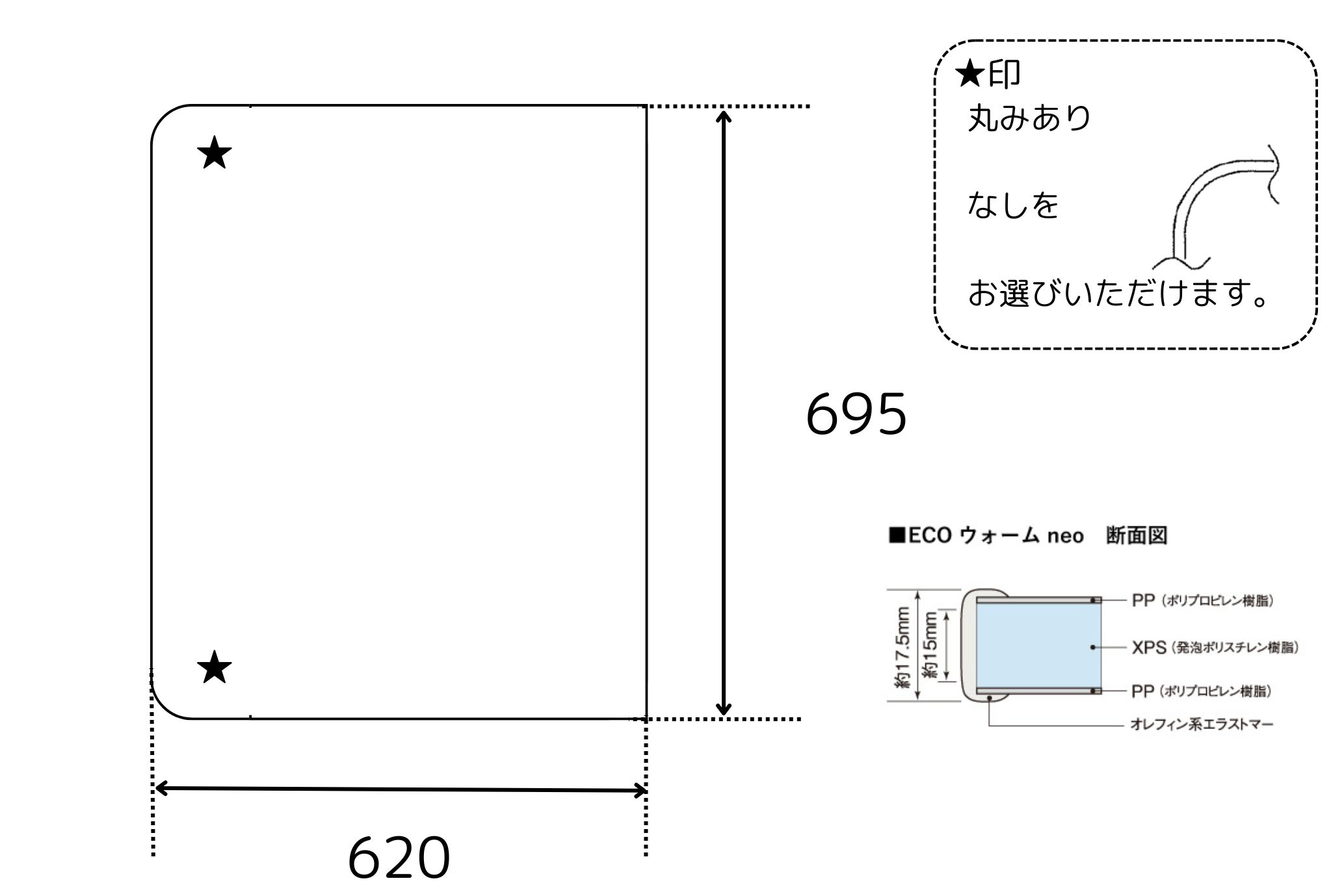 変形オーダーメイド冷めにくいエコウォームneo風呂ふた　695×620mm 1枚割