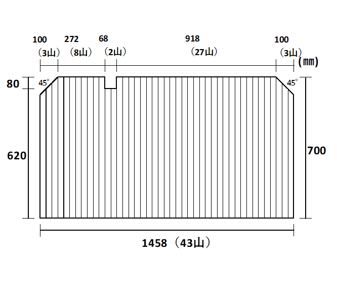 シャッター風呂ふた　700×1458mm　オーダーメイド 変形加工 斜めカット 切り欠け 巻きふた 日本製