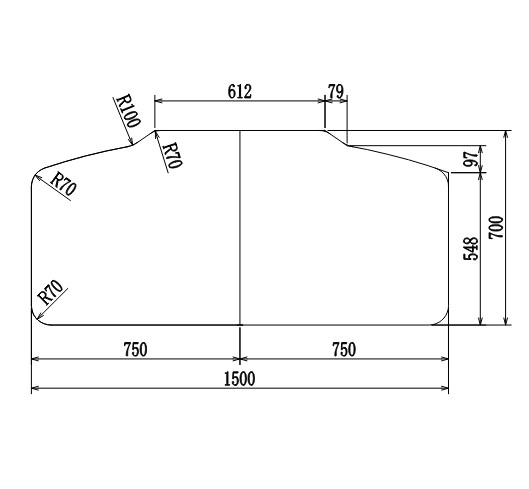 変形組合せ風呂ふた　700mm×1500mm 2枚割