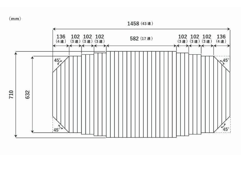 変形巻きふた 710mm×1458mm （45°斜めカットタイプ） 風呂ふた