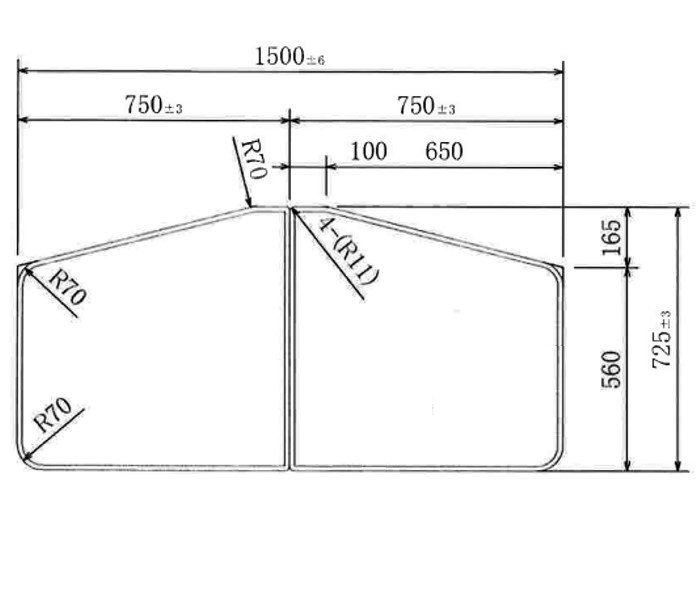 組み合わせ風呂ふた 変形 725ｍｍｘ1500mm 2枚割
