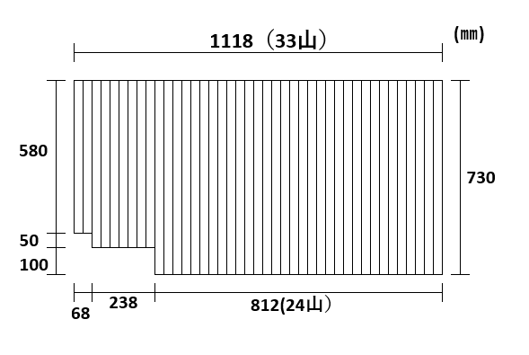 変形巻きふた　左下段カット　730ｍｍ×1118ｍｍ