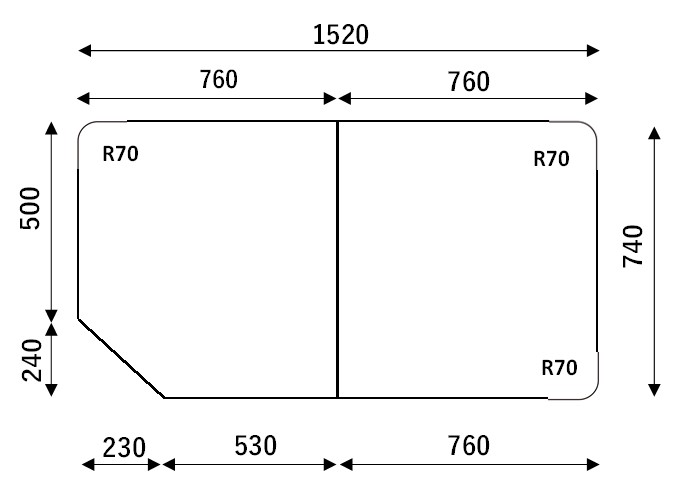 変形組合せ風呂ふた 740mm×1520mm 2枚割