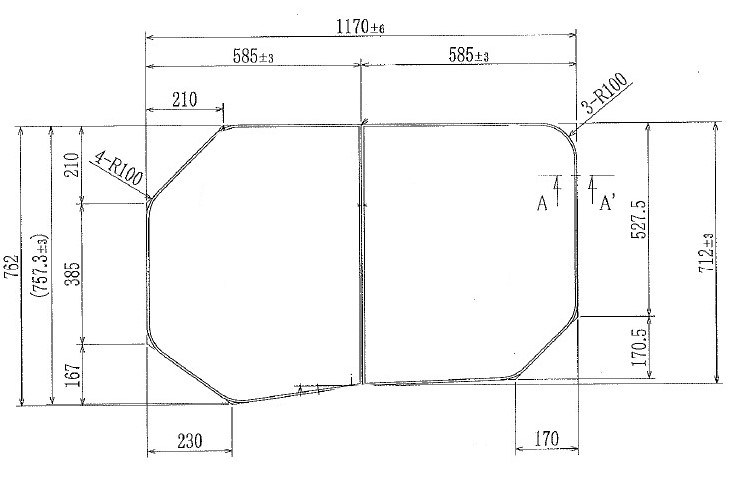 変形有　組み合わせ風呂ふた762ｍｍｘ1170mm　2枚割