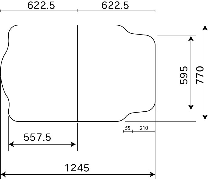 変形組合せ風呂ふた　770mm×1245mm 2枚割