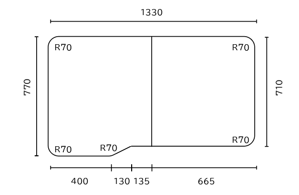 変形組合せ風呂ふた　770mm×1330mm 2枚割