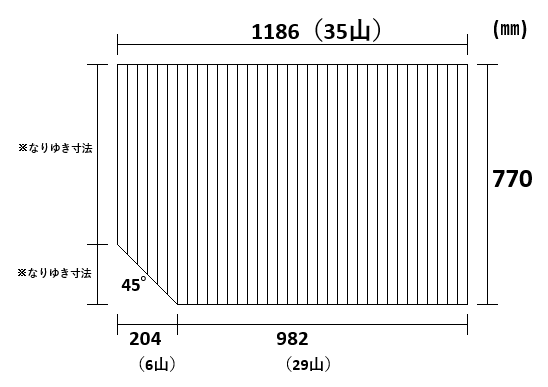 変形巻きふた　左下45°カット　770ｍｍ×1186ｍｍ