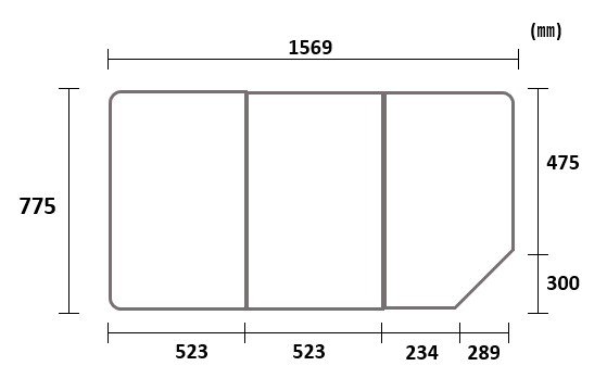 変形組み合わせ風呂ふた 775mm×1569mm変形 3枚割 風呂ふた満足館