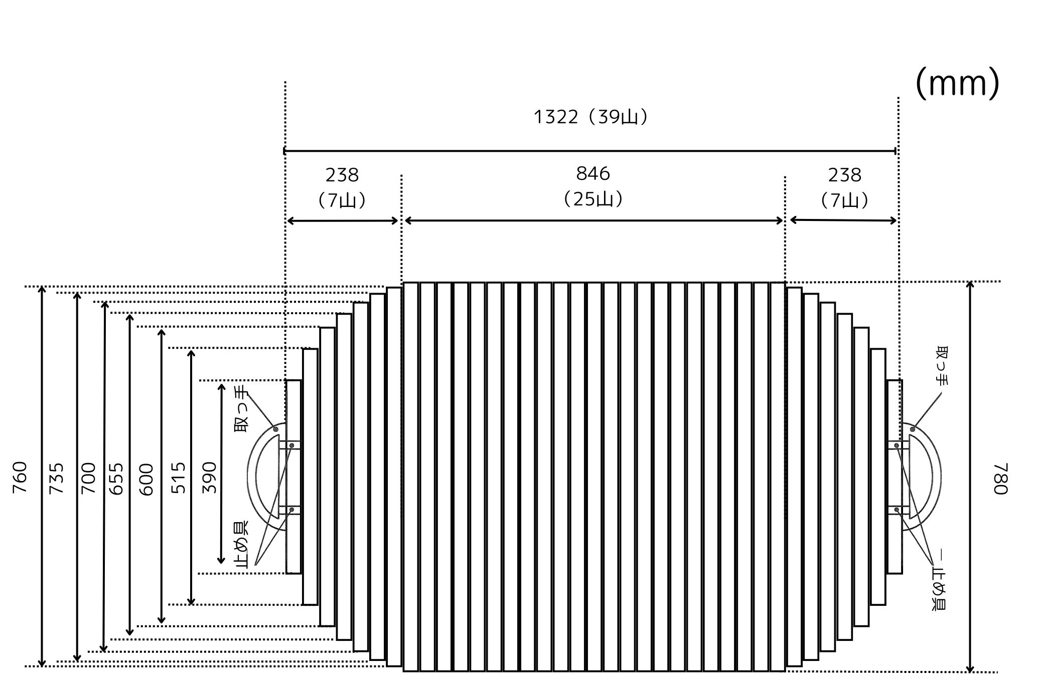 取っ手付き変形巻きふた　780ｍｍ×1322mm
