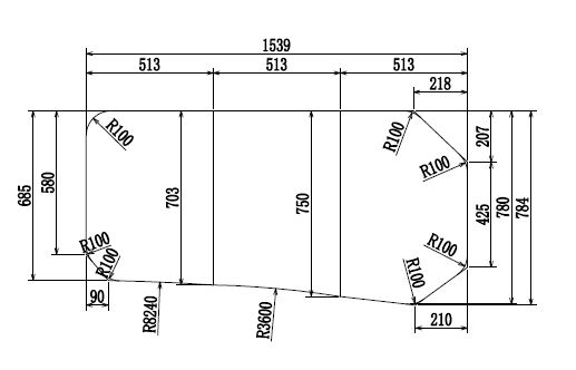 変形組合せ風呂ふた　780mm×1539mm 3枚割　