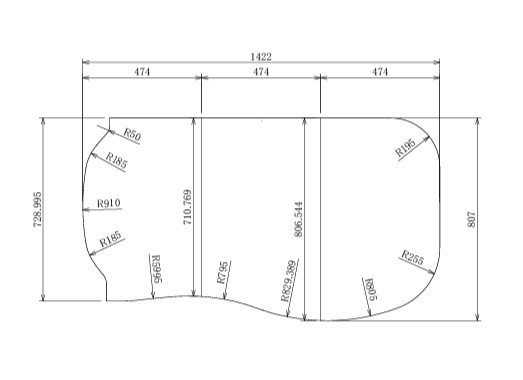 変形組み合わせ風呂ふた 807mm×1422mm変形　3枚割