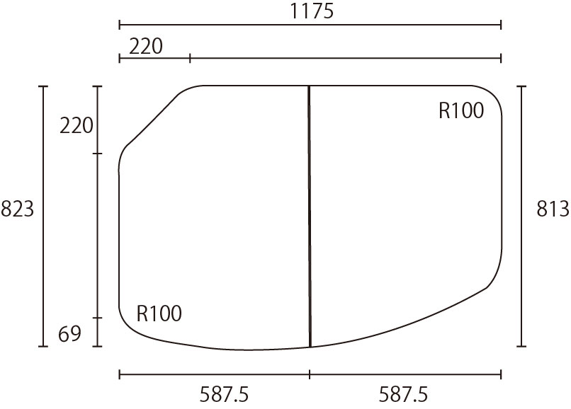 変形組合せ風呂ふた 823mm×1175mm 2枚割  (左上斜カットタイプ)