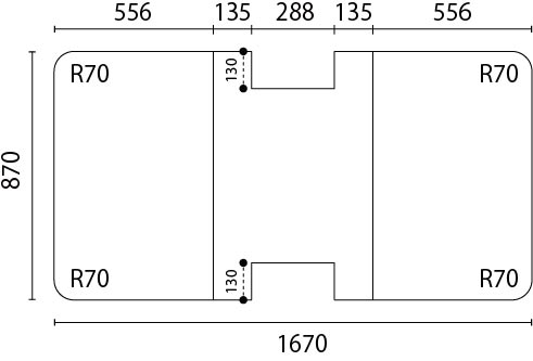 変形組合せ風呂ふた　870mm×1670mm 2枚割