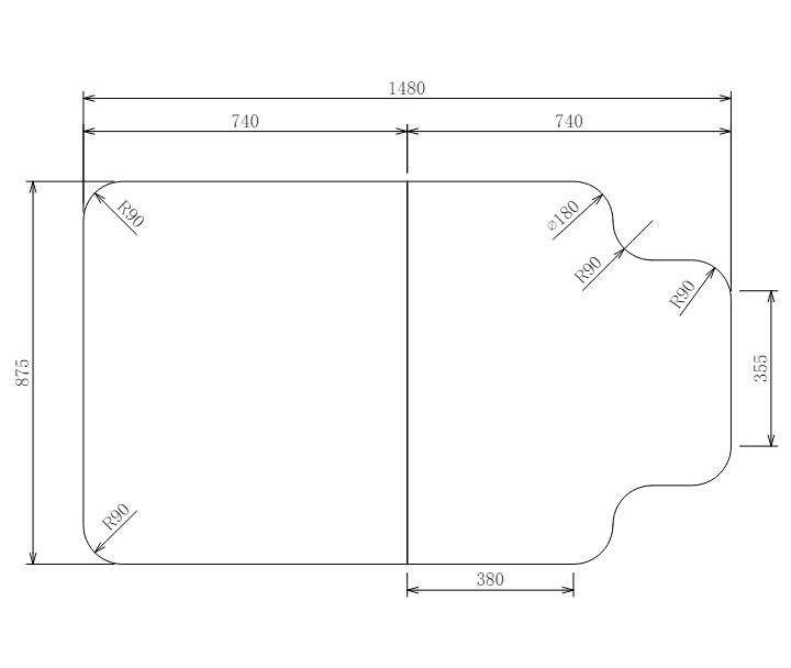 変形組合せ風呂ふた　875mm×1480mm 2枚割