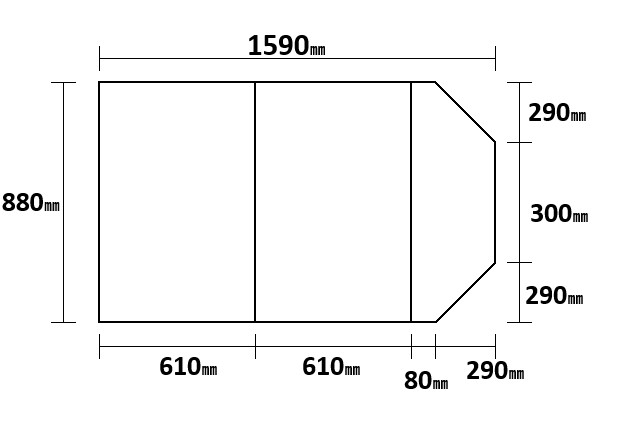 変形組み合わせ風呂ふた 880mm×1590mm　3枚割　