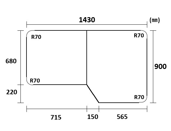 変形組合せ風呂ふた　900mm×1430mm 2枚割