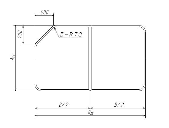変形組合せ風呂ふた　2枚割　1カ所斜めカット　800X1320mm, 730X1320mm, 700X1180mm