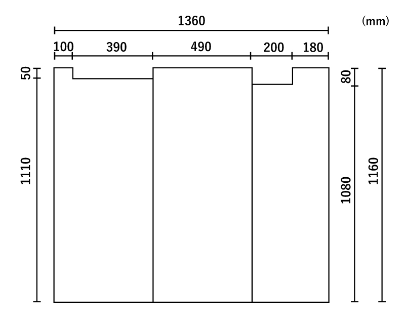 【日本製】寮や民宿などの大型浴槽のお風呂のふた　ビッグセーション1160×1360mm 3枚割　変形