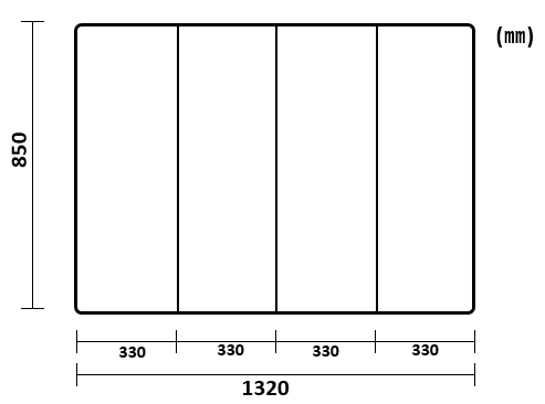 【日本製】寮や民宿などの大型浴槽のお風呂のふた　ビックセーション 奥行850ｍｍx、間口1320ｍｍ Rなし４枚割