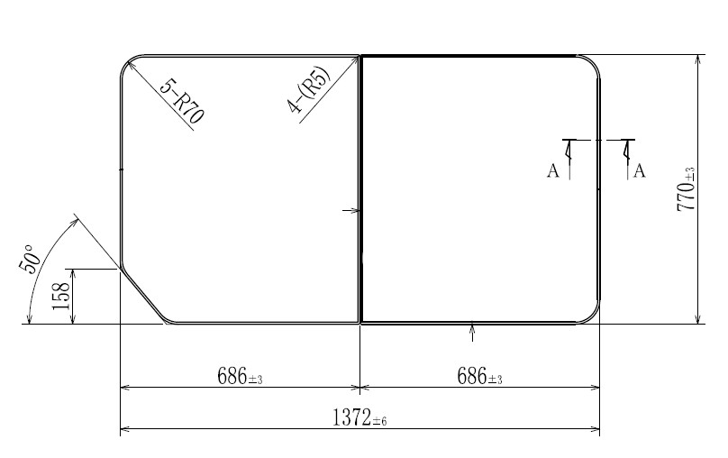 組み合わせ風呂ふた　変形　770ｍｍｘ1372mm 2枚割