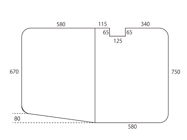 変形組合せ風呂ふた　750mm×1160mm 2枚割 (左下斜め)