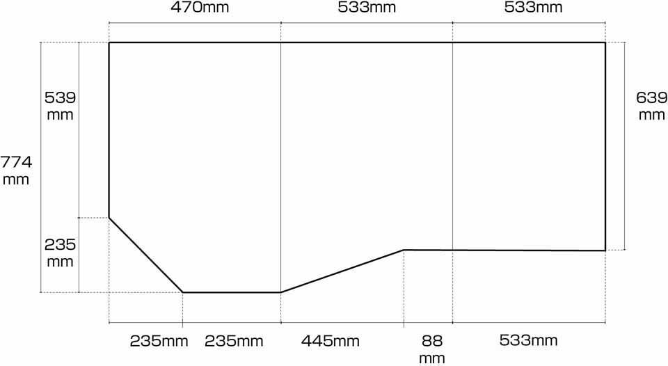 変形組合せ風呂ふた　774mm×1536mm３枚割（左大きい板） 