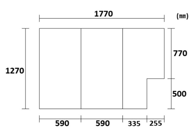 【日本製】寮や民宿などの大型浴槽のお風呂のふた　受注生産品　1270X1770ｍｍ　3分割　変形　Rなし　