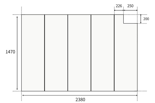 変形組合せ風呂ふた　1470mm×2380mm 5枚割