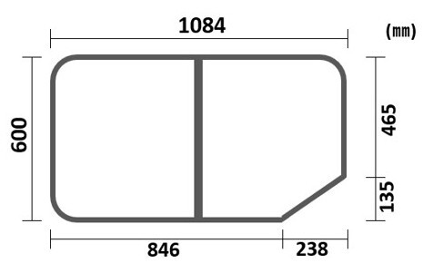 変形組合せ風呂ふた　600mm×1084mm 2枚割　 右下斜めカット