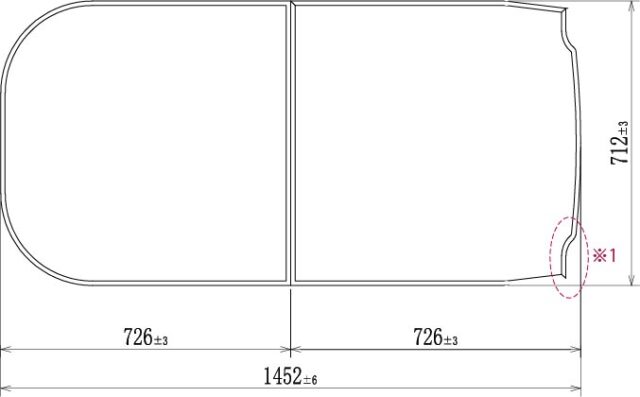 変形組合せ風呂ふた　712mm×1452mm 2枚割