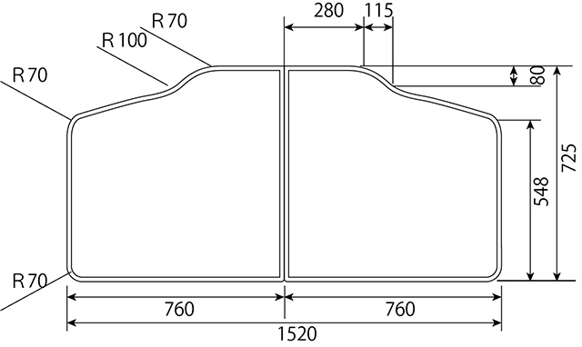 変形組み合わせ風呂ふた 725mm×1520mm 2枚割