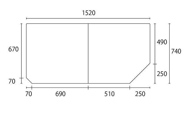 変形組合せ風呂ふた 740mm×1520mm 2枚割