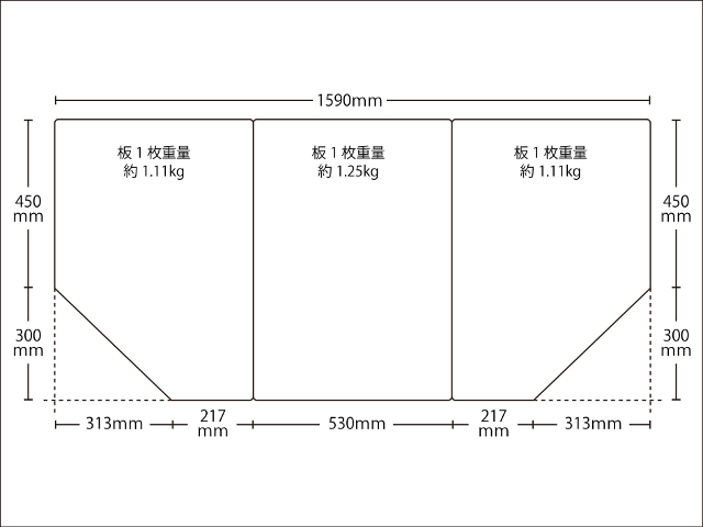 変形組合せ風呂ふた　750mm×1590mm 3枚割