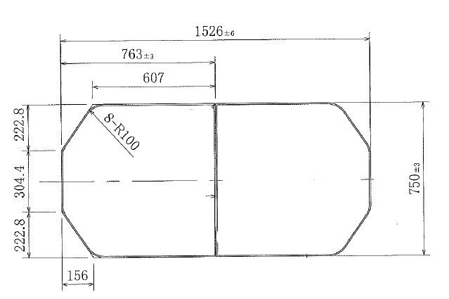 変形有　組み合わせ風呂ふた750ｍｍｘ1526mm　2枚割