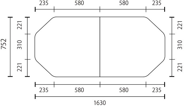 変形組合せ風呂ふた　752mm×1630mm 2枚割  (4隅221mm×235mm斜カット有 )