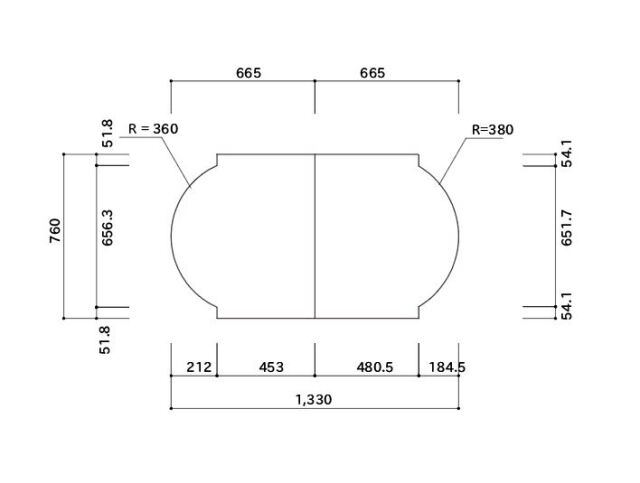 変形組合せ風呂ふた　760mm×1330mm 2枚割　