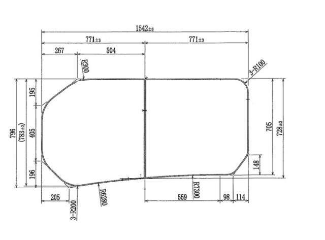 変形組合せ風呂ふた 783mm×1542mm 2枚割（左大きい板）